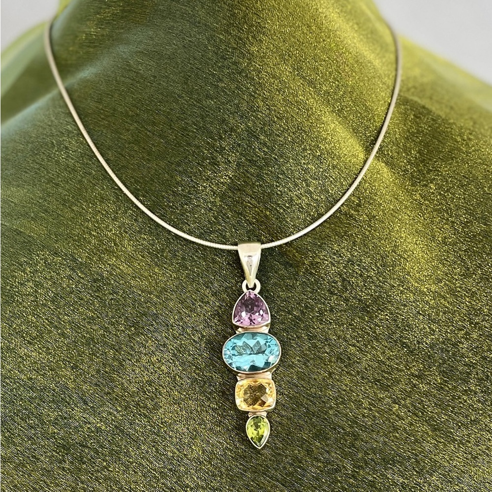 Sterling Silver and Multicolored Crystal Pendant Necklace like new, never worn
